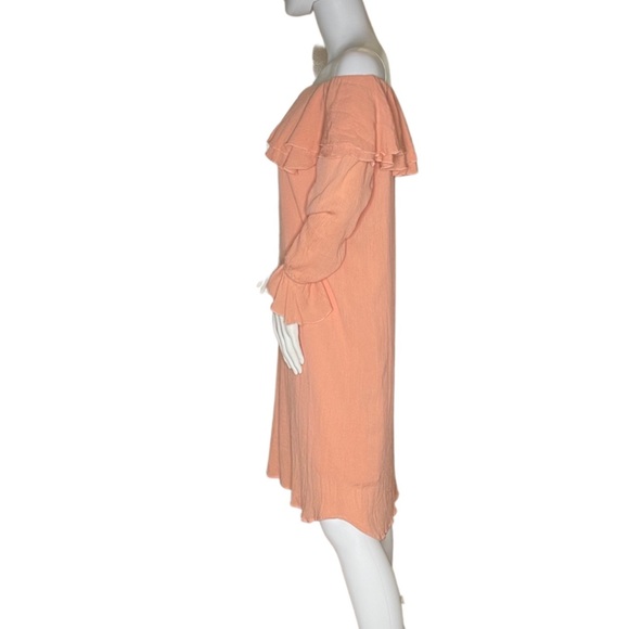 Soft Surroundings Bossa Nova Ruffle Off Shoulder Sleeves Dress in Salmon Large - Picture 3 of 7